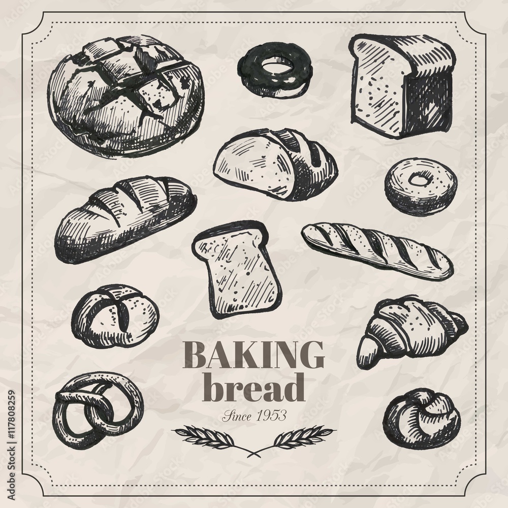 Hand drawn baking bread pack