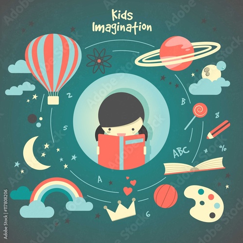 Ilustrated girl imagination
