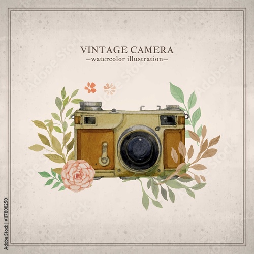 Hand painted vintage camera illustration
