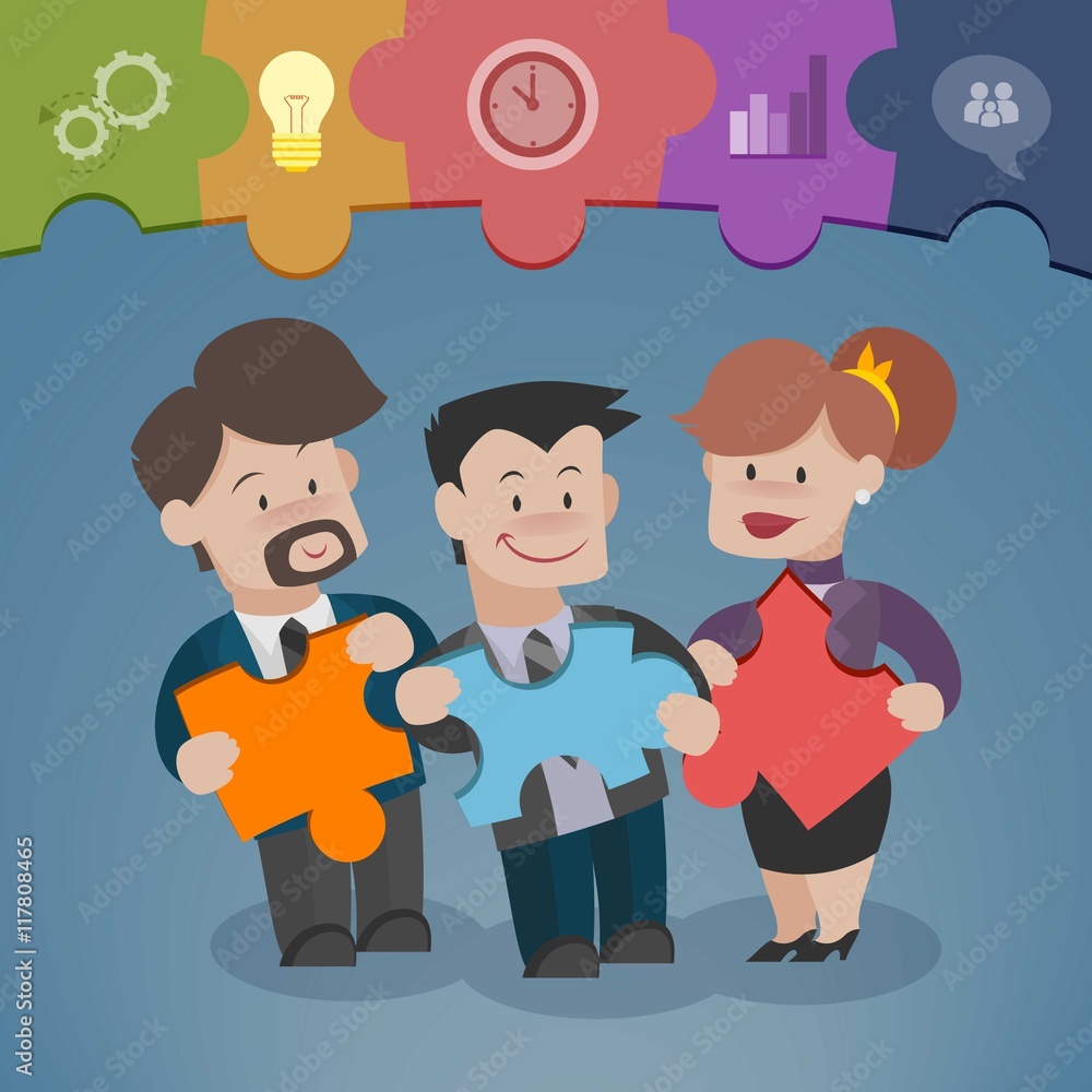 Teamwork with pieces of puzzle Teamwork with pieces of puzzle