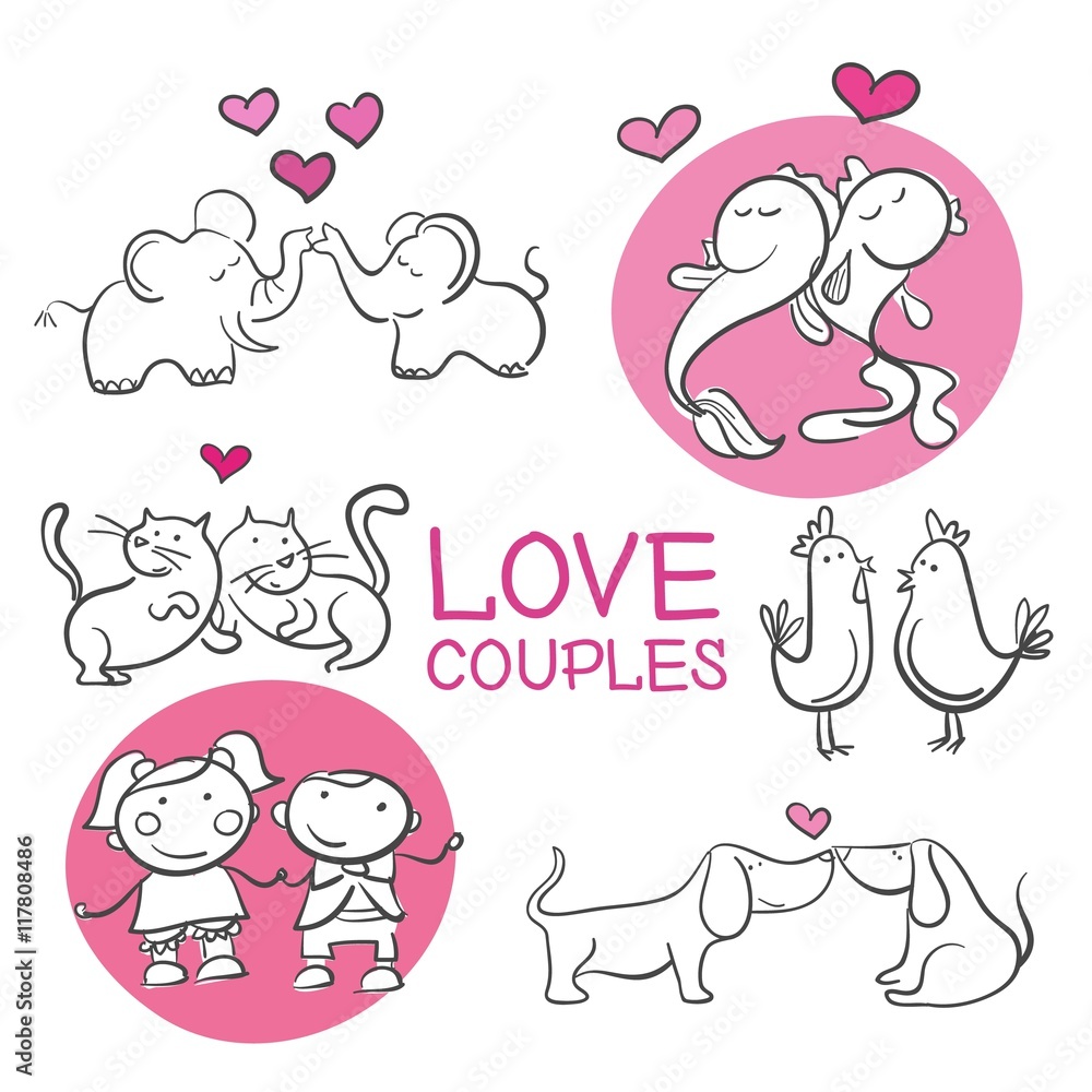 Hand drawn couples in love Hand drawn couples in love