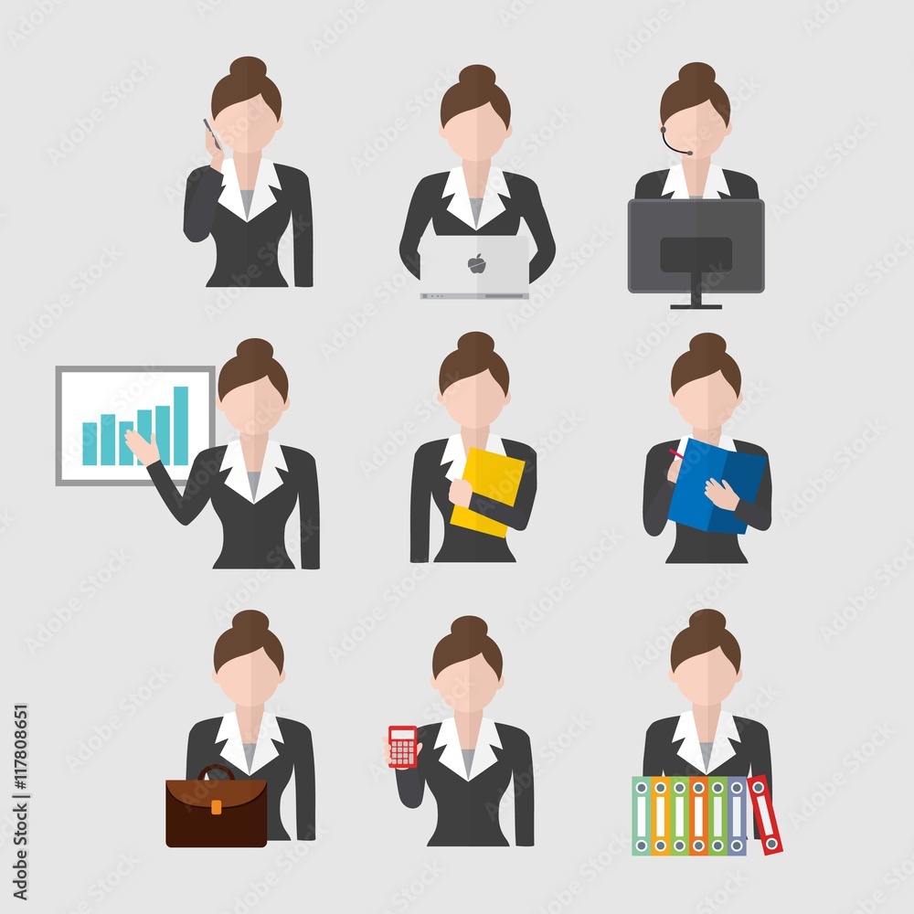 Businesswoman in different situations Businesswoman in different situations