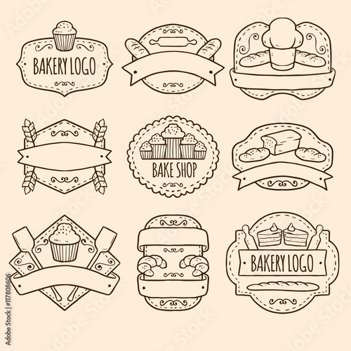 Hand drawn bakery logos pack