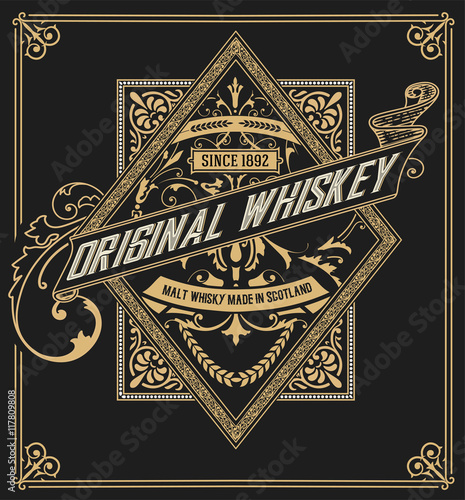 Whiskey label with old frames. Vector layered