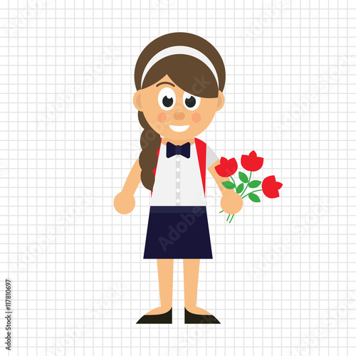 schoolgirl with flower on the background