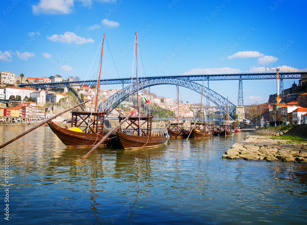traditional port wine boats, Porto,  Portugal