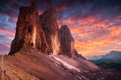 famous Italian National Park Tre Cime di Lavaredo. Dolomites  South Tyrol. Auronzo