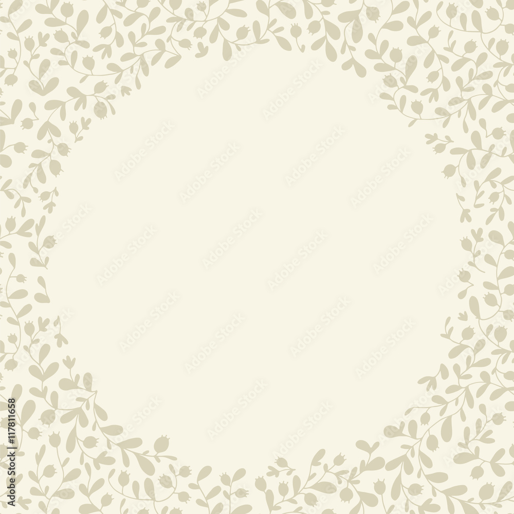 Delicate background with round frame, leaves natural background Delicate background with round frame, leaves natural background