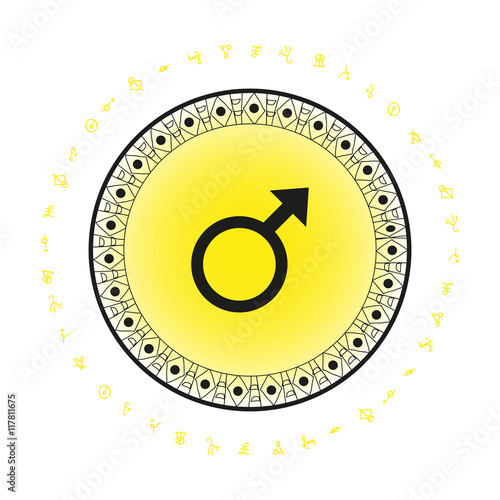 Mars planet symbol background. Bohemian style