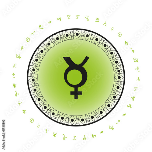 Mercury planet symbol background. Bohemian style