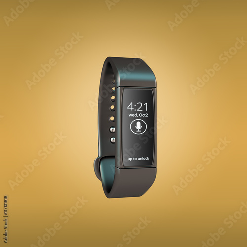 Black smartwatch on orange soft background 3d render photo