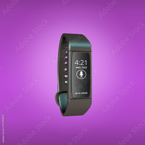 Black smartwatch on pink soft background 3d render photo