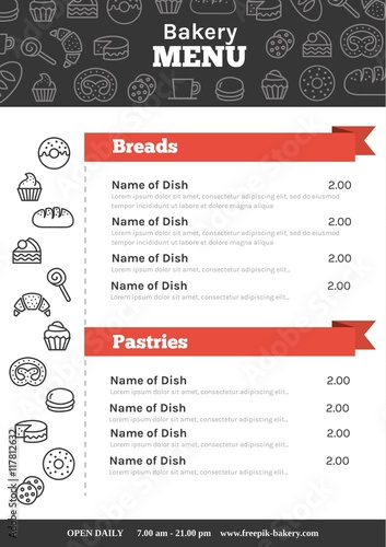 Sketches bakery products menu template