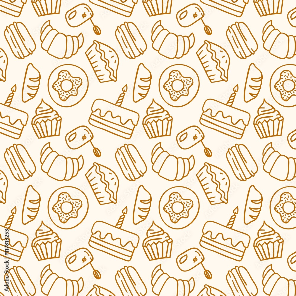 Hand drawn bakery products pattern Hand drawn bakery products pattern