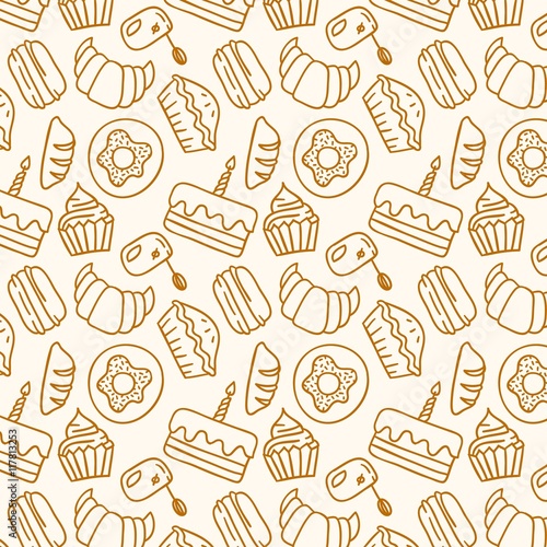 Hand drawn bakery products pattern