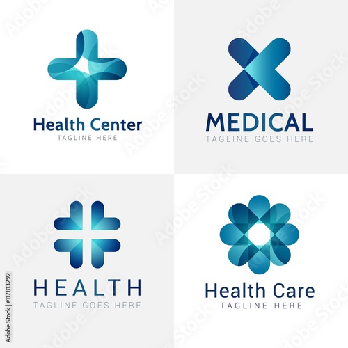 Blue modern medical center logos photo