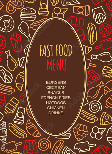 Fast food menu. Set of cartoon vector background.