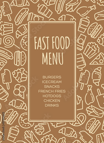 Fast food menu. Set of cartoon vector background.