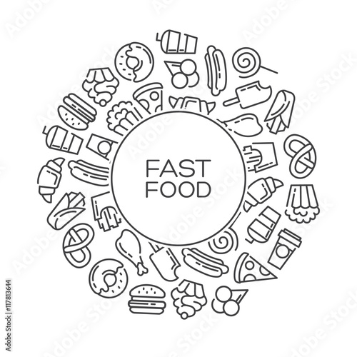 Fast food menu. Set of cartoon vector background.