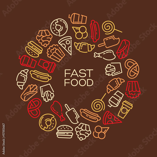 Fast food menu. Set of cartoon vector background.