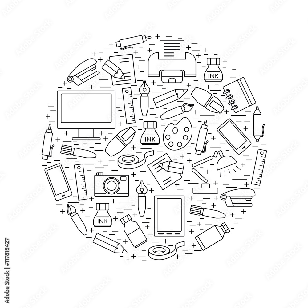 School and education design element arranged in a circle School and education design element arranged in a circle