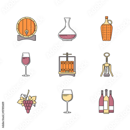 Winemaking flat style icons set
