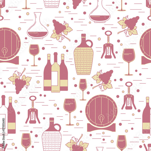 Seamless pattern with winemaking design element on white backgro
