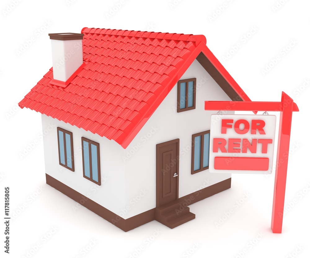 Miniature model of house real estate for rent on white background. 3D rendering. Miniature model of house real estate for rent on white background. 3D rendering.
