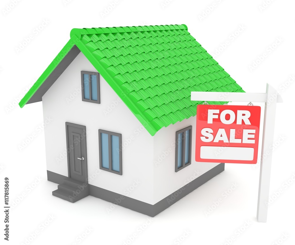 Miniature model of house real estate for sale on white background. 3D rendering. Miniature model of house real estate for sale on white background. 3D rendering.