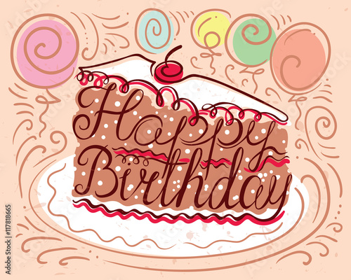 Happy Birthday lettering composition in piece of cake silhouette