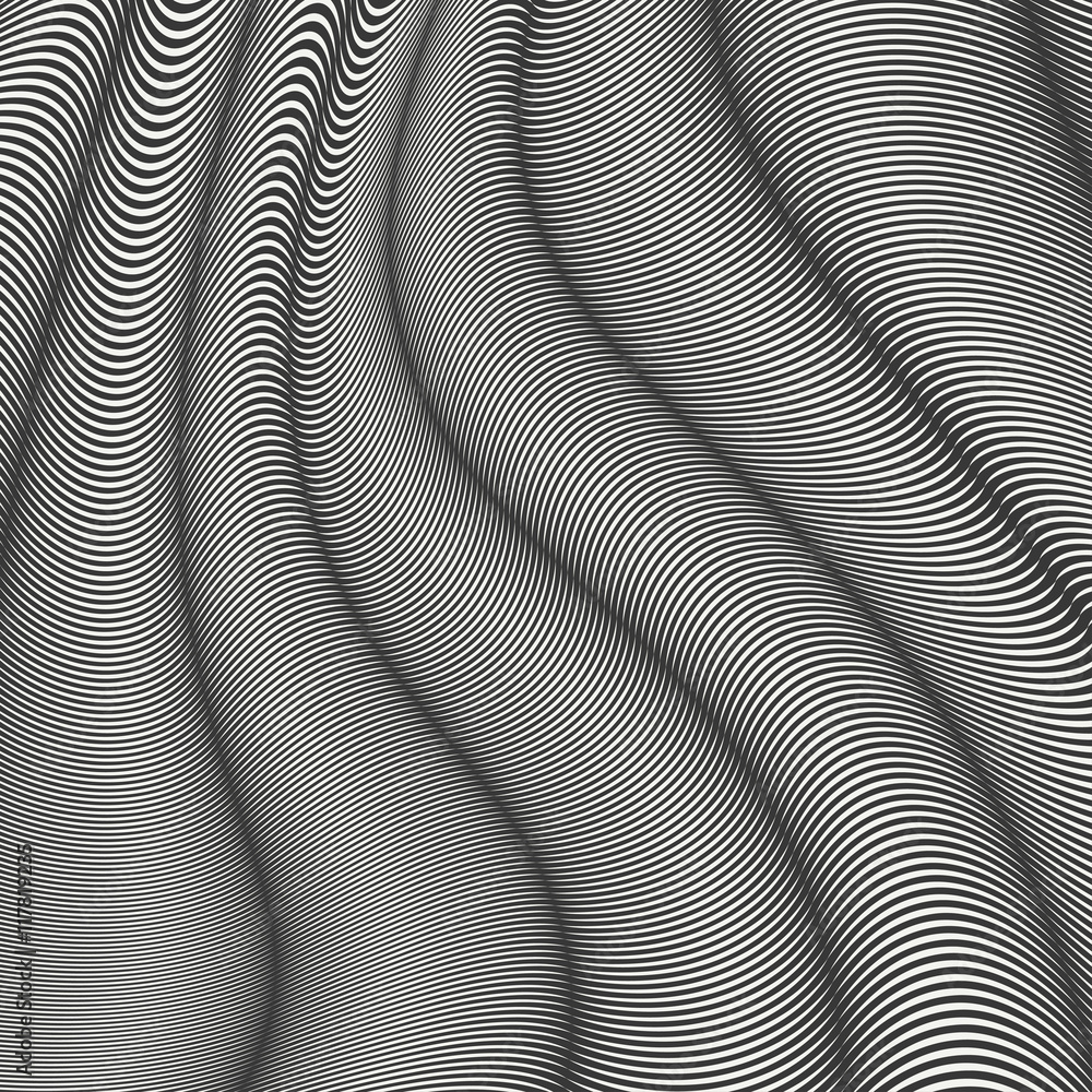 Mobious wave stripe. Geometric line abstract seamless pattern. Black and white wavy stripes. Optical design illusion. Wrapping paper. Vector illustration. Background. Graphic texture. Wallpaper. Mobious wave stripe. Geometric line abstract seamless pattern. Black and white wavy stripes. Optical design illusion. Wrapping paper. Vector illustration. Background. Graphic texture. Wallpaper.