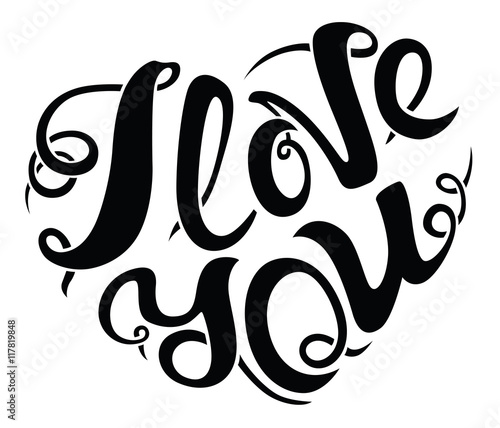 I love you lettering composition in heart silhouette