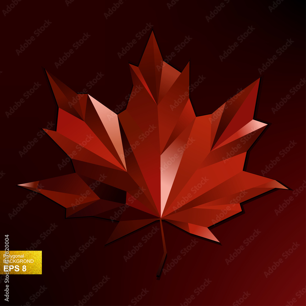 Polygonal maple leaf shape background. Autumn vector illustration.