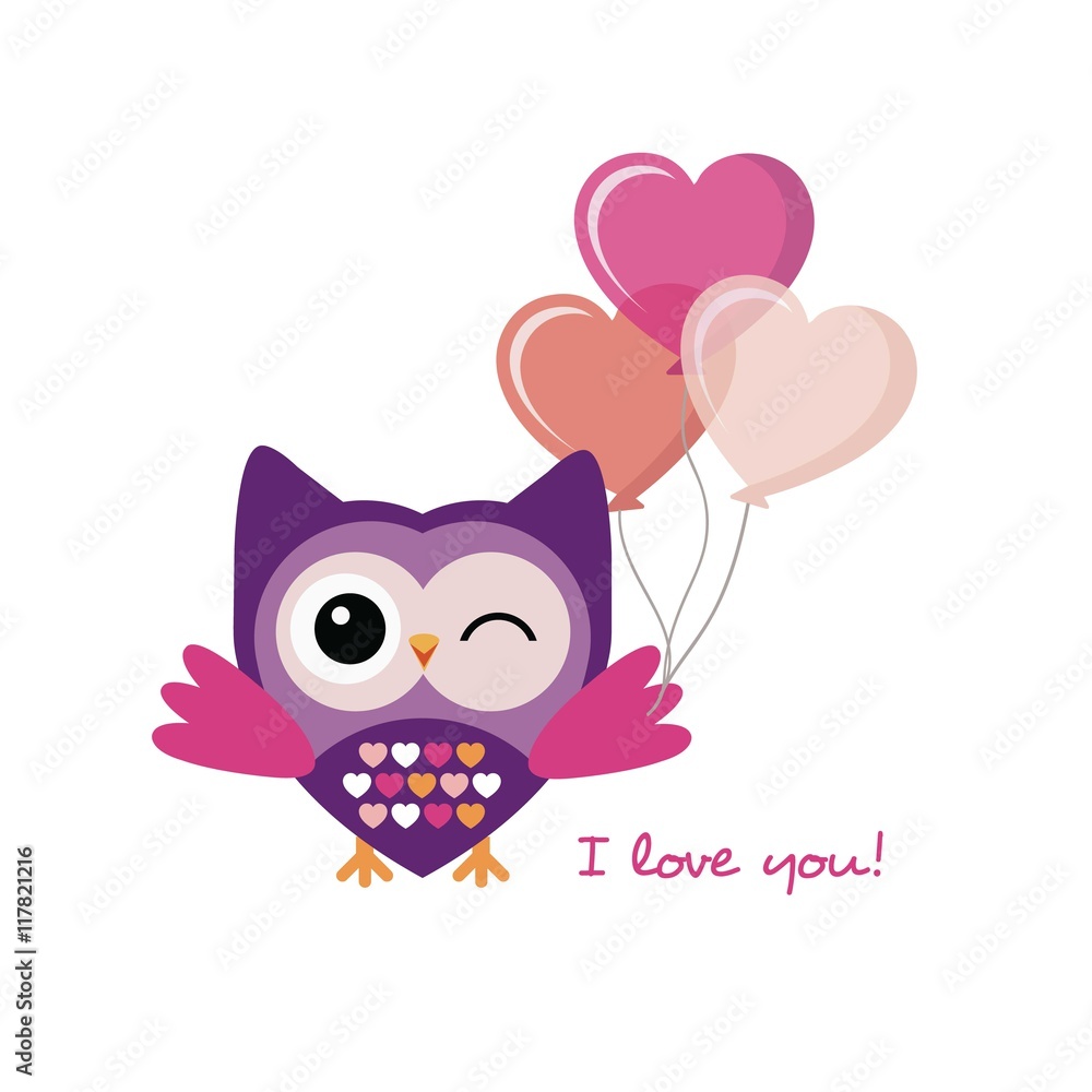 Fototapeta premium Romantic Flat Owl 