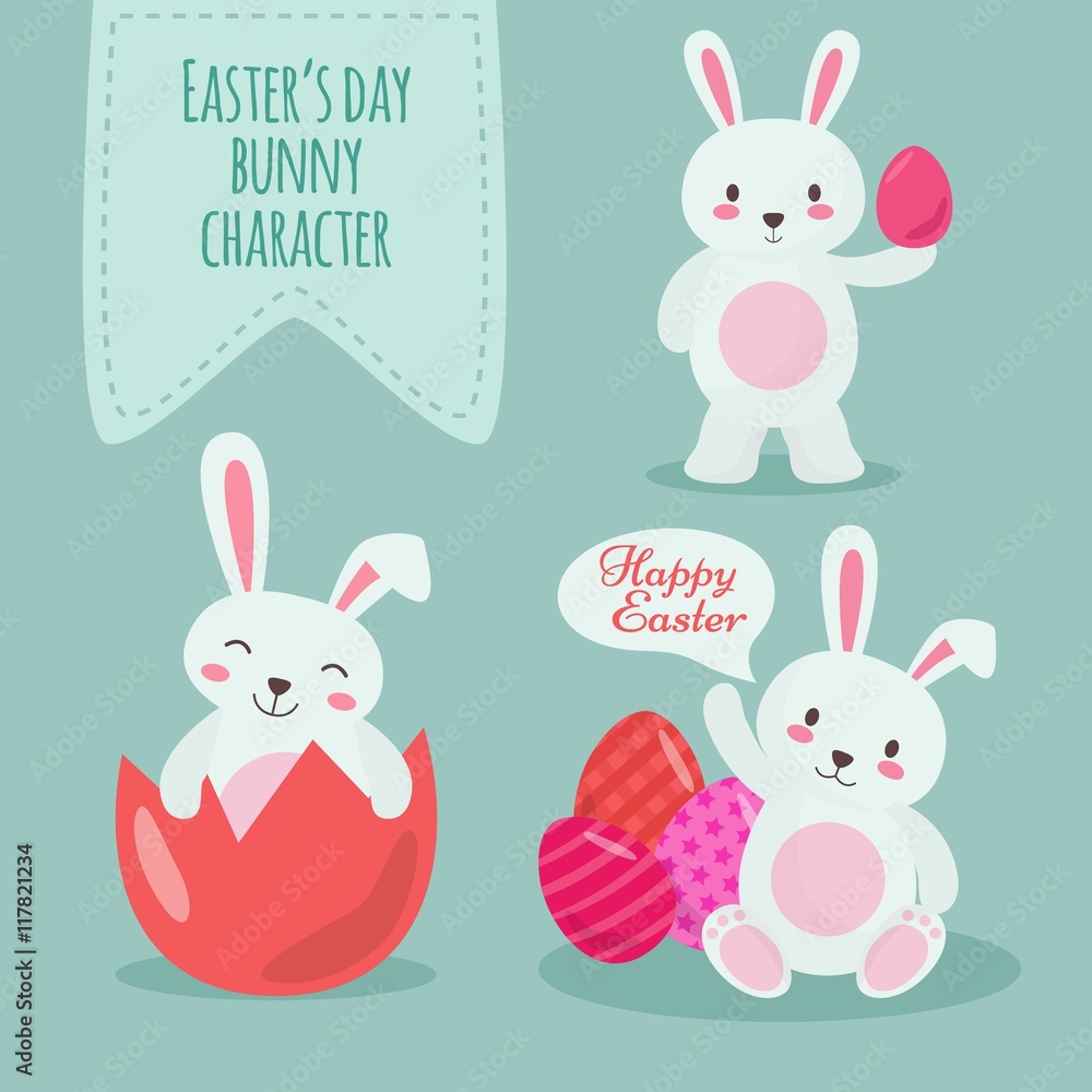 Flat Easter Bunny Characters Flat Easter Bunny Characters