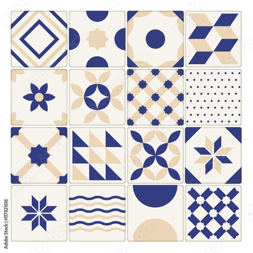 Blue and Beige Ceramic Tiles Collection