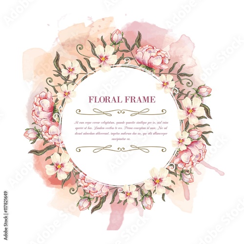 Watercolor floral wreath frame