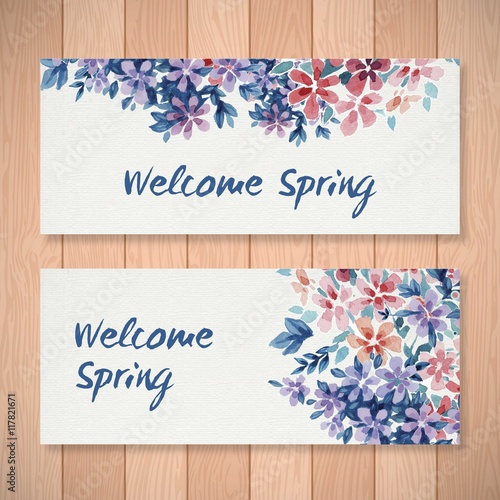 Watercolor floral welcome spring banners