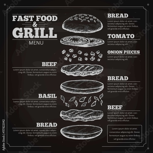 Hand drawn fast food menu in blackboard