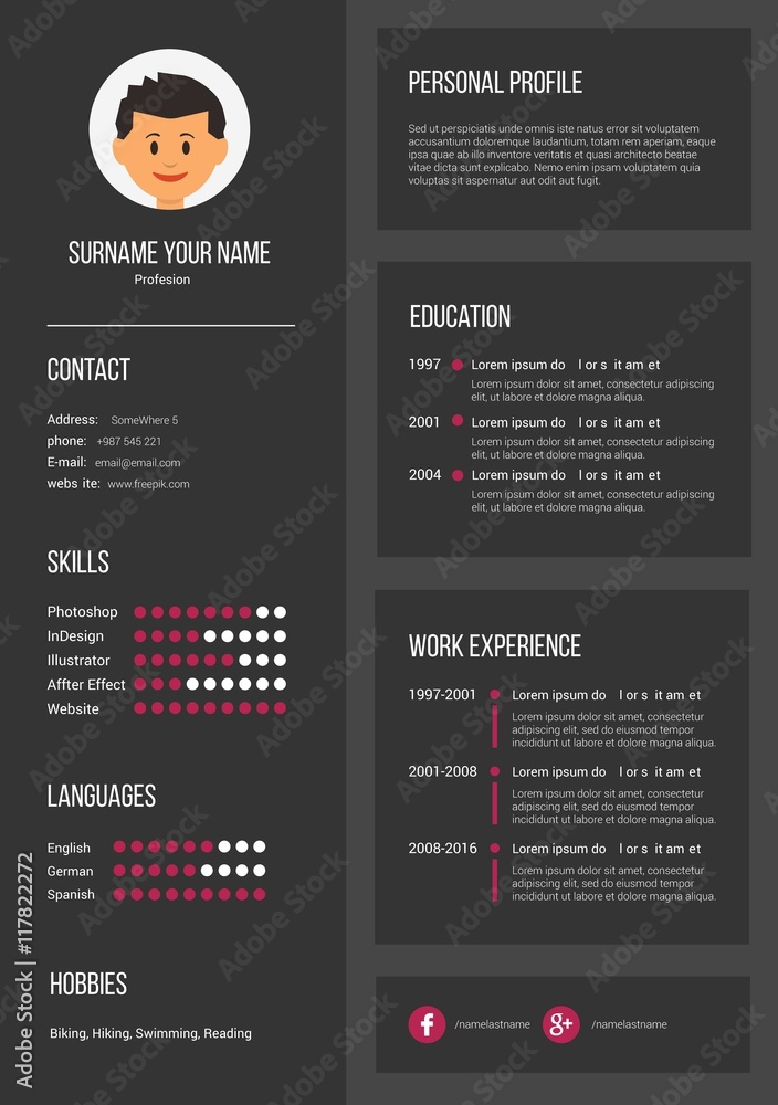 Fototapeta premium Dark resume template