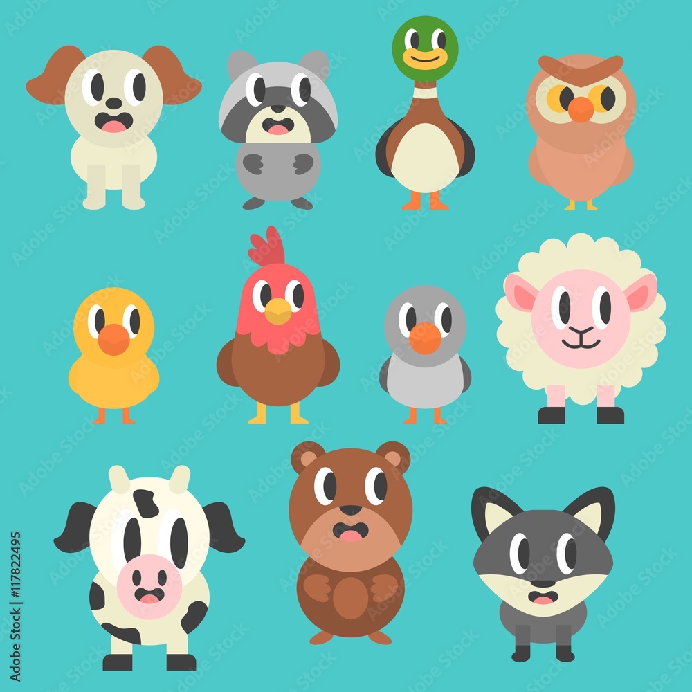 Obraz premium Cartoon animals in flat design