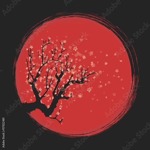 Hand drawn artistic cherry tree background