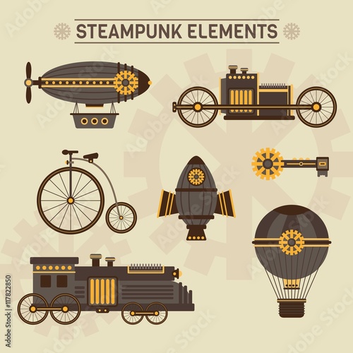 Hand drawn mechanic steampunk elements