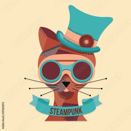 Hand drawn steampunk cat 