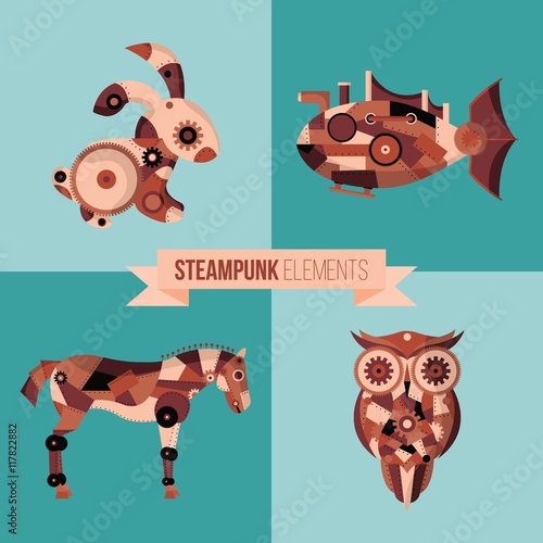 Hand drawn steampunk animals