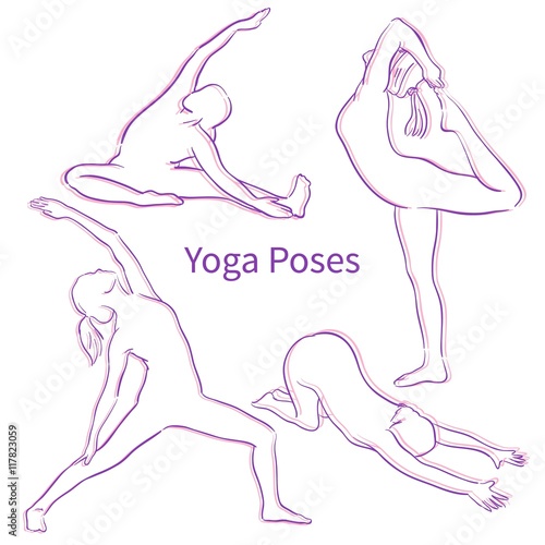 Purple Yoga Pose Silhouettes