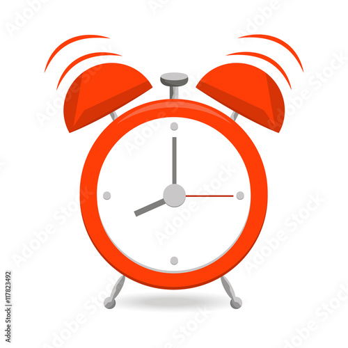 Red alarm clock with bells isolated on white background.