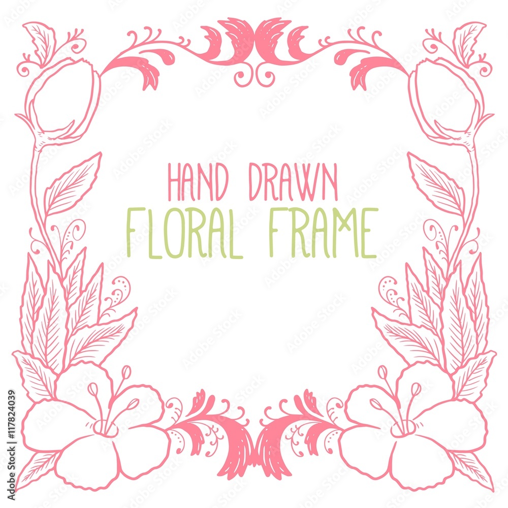 Hand drawn pink floral frame