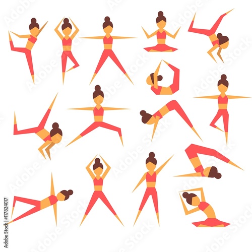 Woman doing yoga in geometric style