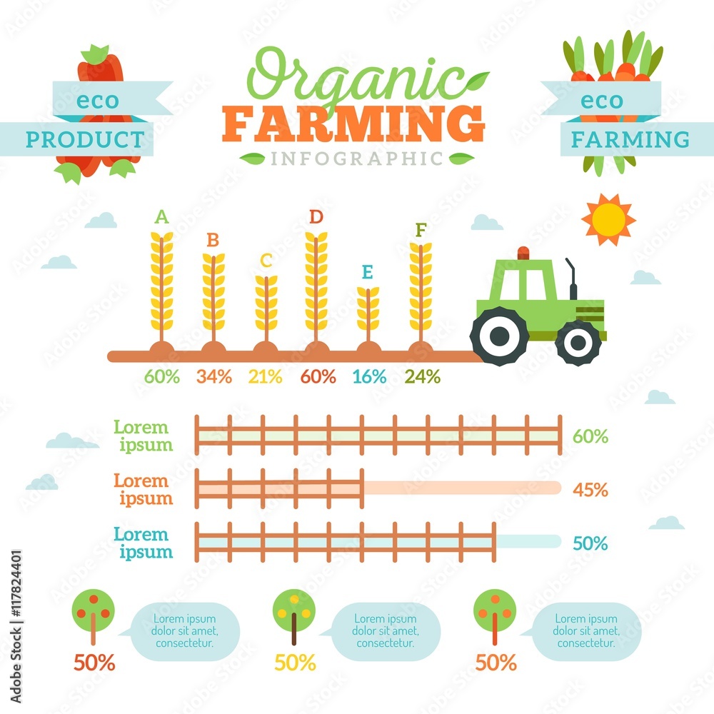 Organic farming infography in flat style 